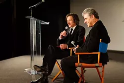 MODERN MASTER: John Hawkes, left, discussed his work with the Palm Theatre’s Jim Dee.
