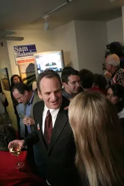 A WINNING PARTY : Supporters of Sam Blakeslee, the Republican winner of the 33rd Assembly district race, gathered early at Corner View Restaurant in San Luis Obispo to celebrate. - CHRISTOPHER GARDNER