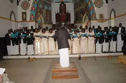 CALIFORNIA INTERNATIONAL CHORAL FESTIVAL : The Vocal Arts Ensemble hosted the first-ever California International Choral Festival, welcoming seven choirs from five different countries to participate in the competition. Heavenly song resounded throughout San Luis Obispo County from June 28 to July 1. Pictured is the Christ the King Choir from Uganda. - PHOTO COURTESY OF CHRIST THE KING CHOIR