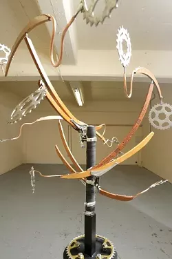 THE FINE ART OF RECYCLING : This mobile is made from old coat hangers and bike gears. - PHOTO BY STEVE E MILLER