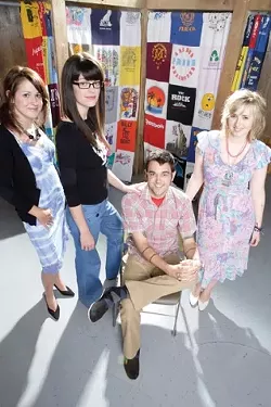 WHAT TO WEAR : Pictured are (left to right) Paige Pranjic (in a hand-dyed vintage slip and suede pumps), Kannyn January (high-waisted jeans and tee), Colby Courter (vintage Western shirt and Levi's), and Kelsie Hart (vintage floral summer dress and pumps). - PHOTO BY STEVE E. MILLER