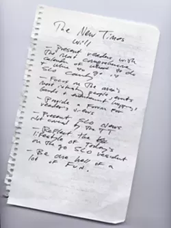 BIRTH OF A NOTION : Founder Steve Moss scribbled some thoughts about New Times on a scrap of paper a common birthplace for ideas from geniuses.