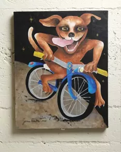 NEW TRICKS FOR DOGS : Janis Deton, whose work is pictured, is one of several artists showing at the bike art show. - PHOTO BY STEVE E MILLER