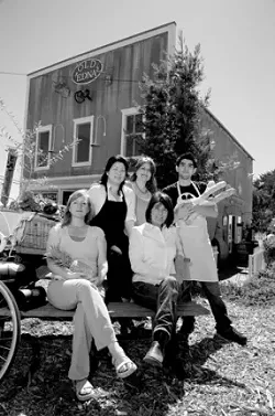 OLD EDNAS NEW FAMILY : (from left to right) Carol "Red" Emmons, Kim Frederick, Linda Escalante, "The Mayor" Pettia Torrance, and Jano Frederick serve fresh fare five days a week at the Old Edna Deli. - PHOTO BY JESSE ACOSTA