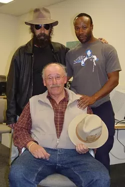 THE GANG'S ALL HERE : - Don Wallis (seated) plays the role of an infamous gangster named Duke Mantee and Mike Kaplan (left) plays one of his assistant gangsters, Jackie, while Jerry Burge (right) plays Pyles, another of Mantee's cohorts. - PHOTO BY ASHLEY SCHWELLENBACH