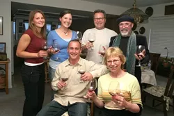 WINOS!: Elizabeth Tangney, Kerry Moore, Michael Loconto, Glen Starkey, Kathy Marcks Hardesty, and Archie McLaren raise a glass in search of the truth about wine experts and price versus quality - CHRISTOPHER GARDNER