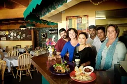 ONE BIG FAMILY : The staff at Ginas Italian Cuisine in Arroyo Grande includes (left to right) Manuel Estrella, Susie Diggins, Micaela Heredia, Miguel Zambrano, Ramone Larios, and Hilary Kuphal. - PHOTO BY JESSE ACOSTA