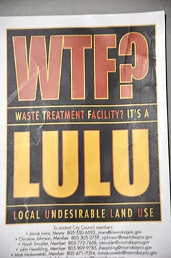 ACRIMONIOUS ACRONYM: This color flier printed on 3-by-5 inch cardstock was passed out to residents in the neighborhood near a proposed site for Morro Bay’s water reclamation facility, usually called the WRF. Several residents in that neighborhood, who have been giving city officials an earful over the plans, seem to think “WTF?” may be a bit more fitting. - PHOTO BY CAMILLIA LANHAM
