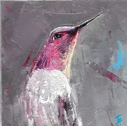 JUST PASSING THROUGH: Jeannine Emmett catches a hummingbird zipping around in her painting 'Anna’s Hummingbird.' - IMAGE COURTESY OF JEANNINE EMMETT