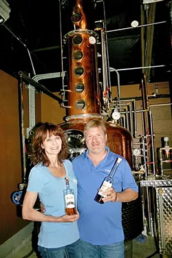 SHE’S A BEAUT: A constant buzz of discussion and wonderment surrounds Lola and Steve Glossner’s copper still, aptly named “Ethyl.” - PHOTO BY HAYLEY THOMAS