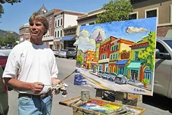 TA-DA!: Ken Christensen painted the historic acorn clock tower in downtown Paso Robles in 2009 during the Quick Draw event at the inaugural Paso ArtsFest. - PHOTO COURTESY OF KEN CHRISTENSEN
