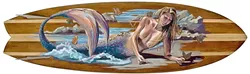 UNDER THE SEA : Since she learned to surf at age 21, mermaids and scenes of the ocean, like in Blessings (which features a mermaid painted onto a surfboard), have been hallmarks of Colleen Gnos’ work. - IMAGE COURTESY OF COLLEEN GNOS