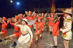IN A MILITARY STYLE : The disciplined, marching troop of elephants led by Col. Hathi (Eliana Nunley, far right) stole the show on opening night of 'The Jungle Book' on July 15. - PHOTO COURTESY OF JAMIE FOSTER PHOTOGRAPHY