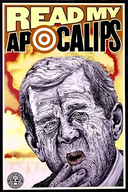 WE MEET AGAIN: George W. Bush, who is featured in the piece 'Apocalips,' is a frequent subject matter for Conal. “I certainly did way too many paintings of George Bush, because he was so terrible,” he said. “You know—so many bad guys, so little time.” - IMAGE COURTESY OF CUESTA COLLEGE