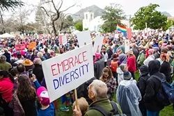 SPEAKING OUT: Many of the recent protests in SLO were direct responses to actions taken by the newly elected administration of President Donald Trump. - PHOTO BY JAYSON MELLOM