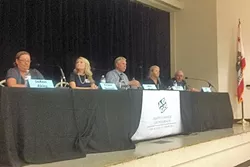 MAKING THEIR CASE: Five candidates seeking seats on the Arroyo Grande City Council answered questions on homelessness and other issues at a recent candidates forum. - PHOTO BY CHRIS MCGUINNESS
