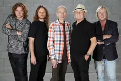DRAMA AND TOPO TALES: Yes—(left to right) Billy Sherwood, Jon Davison, Steve Howe, Alan White, and Geoff Downes—will play Drama in its entirety and two sides from Tales of Topographic Oceans at Vina Robles Amphitheatre on Sept. 3. - PHOTO BY GLENN GOTTLIEB