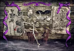 SWEPT UP IN THE FANTASY: A skeleton dances merrily about in Bruce Cook’s digital art piece, 'School’s Out Eternal,' as part of the Masquerade exhibit at Studios on the Park in Paso Robles. - IMAGE COURTESY OF BRUCE COOK