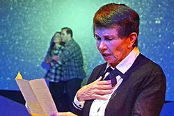 TRY TO UNDERSTAND: Elizabeth Law (Rosh Wright) reads a letter from her son Gabriel Law (Gregory Gorrindo) who has found love with Gabrielle York (Erin Parsons) in the same part of Australia where his father was last seen. - PHOTO COURTESY OF JAMIE FOSTER PHOTOGRAPHY