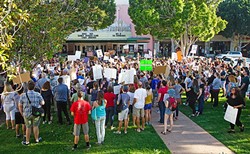 DUMP TRUMP:  SLO was one of several cities across the United States that saw protests in the wake of the Nov. 8 presidential election. - PHOTO BY JAYSON MELLOM