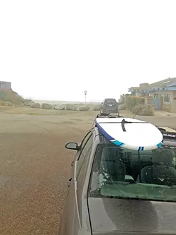 KOOK: It should have been no surprise to me that Cayucos State Beach was mostly flat and foggy on this Monday morning. But that’s the problem with surfing and me: My mind’s always playing tricks. - PHOTO BY PETER JOHNSON