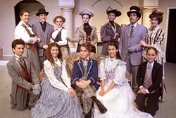 DOUBLE LIFE: The cast of 'The Importance of Being Earnest' features some double casting: (back row, from left) Miss Prism (Carly Crow), Dr. Chasuble (Peter Buckingahm), Miss Prism (Kaylee Beardsley), Lady Bracknell (Alyssa Mickey), Miss Gwendolen Fairfax (Linnaea Marks), Mr. Jack Worthing (Jed Authier), Miss Gwendolen Fairfax (Sam Mucciacito), Merriman (Drew VanderWeele), Miss Cecily Cardew (Penny DellaPelle), Mr. Algernon Moncrieff (Isaac Capp), Miss Cecily Cardew (Sophia Lea), and Lane (Phoebe Browning). - PHOTO COURTESY OF JAMIE FOSTER PHOTOGRAPHY