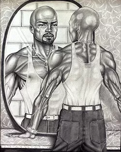 SELF-REFLECTION: The pencil drawing, 'The Man in the Mirror,' by incarcerated artist Tony Chisom is accompanied by a letter of apology that Chisom wrote to himself for the actions that led to his imprisonment. - IMAGE COURTESY OF ROBERT E. KENNEDY LIBRARY