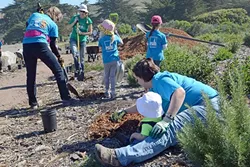 EARTH WORK: Volunteers work on projects as part of PG&E’s annual Earth Day event at Montaña de Oro State Park. - PHOTO COURTESY OF PG&E
