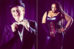 SIZZLE: SLO Tease Burlesque performers like Caramel Aphrodite (right) and Dream Boat Willie (left) rocked the stage at the South Bay Community Center in Los Osos on April 15 as part of the troupe’s Transformations show. - PHOTO COURTESY OF BRIAN J. MATIS PHOTOGRAPHY
