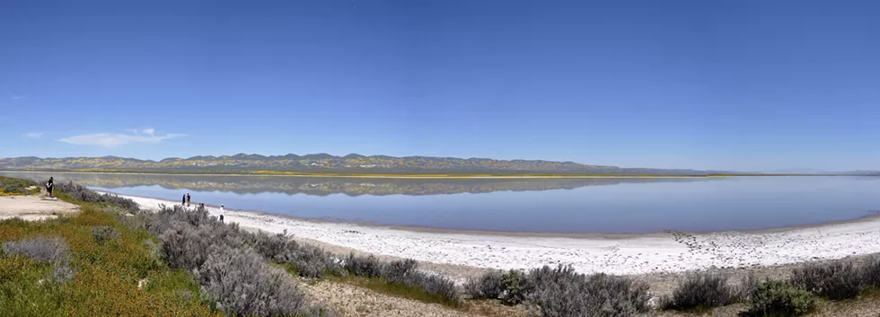RAIN FULL Soda Lake reflects the yellow-spotted Caliente Range on April 1, 2017. - PHOTO CAMILLIA LANHAM