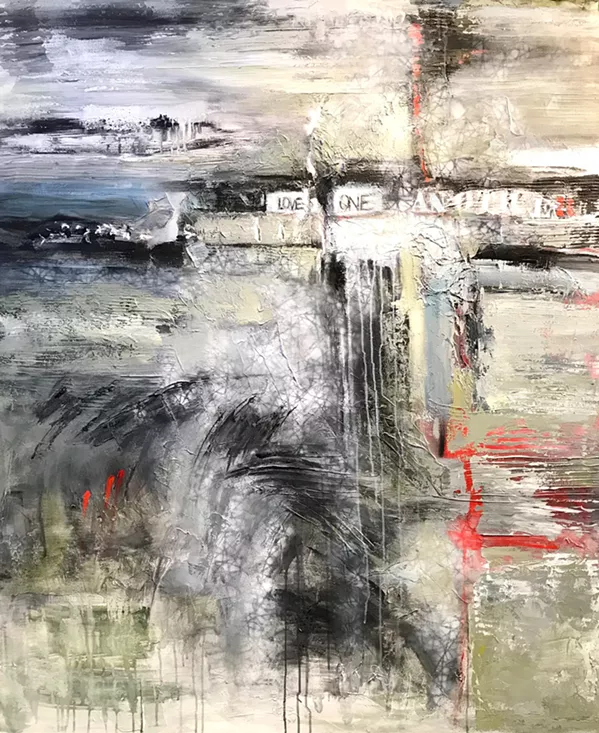 DIVIDED Paso Robles artist Janice Pluma's piece Dark Times is an emotional depiction of our nation's current political climate. - IMAGE COURTESY OF THE PASO ROBLES ART ASSOCIATION