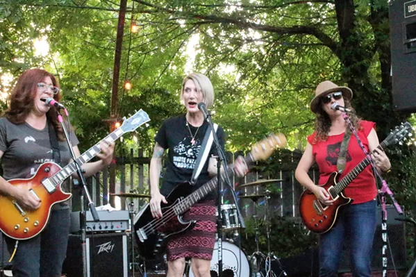 ROCK GODDESSES Hot Tina—featuring (left to right) Shea Kelly, Alexandra Wenzl, and Rose Hall—headlines the third annual Ladyfest, a daylong, female-centric music festival at the SLO Guild Hall on July 22. - PHOTO COURTESY OF HOT TINA