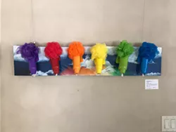 REUSE PlasDicks by RawfeyL Gene Burge is a multi-media piece made from recycled laundry detergent bottles and shower poofs. The artist hopes that comedian Chelsea Handler might buy it. - IMAGE COURTESY OF RAWFEYL