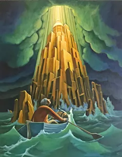 BEACON OF HOPE Show curator WB Eckert's acyclic painting The Shining City on the Hill captures the feelings behind the ideals that people associate with the United States. - PHOTO COURTESY OF WB ECKERT