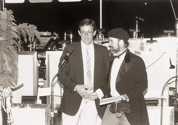 THROWBACK Frank Lanzone, general manager of KCBX, and Archie McLaren at the Central Coast Wine Classic in its early days, back in 1986. - PHOTO COURTESY OF HISTORY CENTER OF SLO COUNTY
