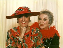 COMEDY NIGHT Nancy Green (left) and Judy Jesness pose for the playbill of a one-act "Evening of Comedy" with the Allied Arts Association at the old Santa Rosa Schoolhouse in Cambria. - PHOTO COURTESY OF NANCY GREEN
