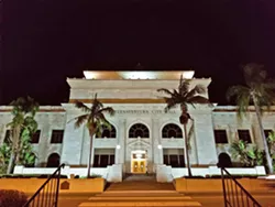 BEAUTY The Buenaventura City Hall is a historic landmark of the state of California, listed on the National Register for Historic Places—it's a sight to see when it's lit up at night. - PHOTO BY KAREN GARCIA