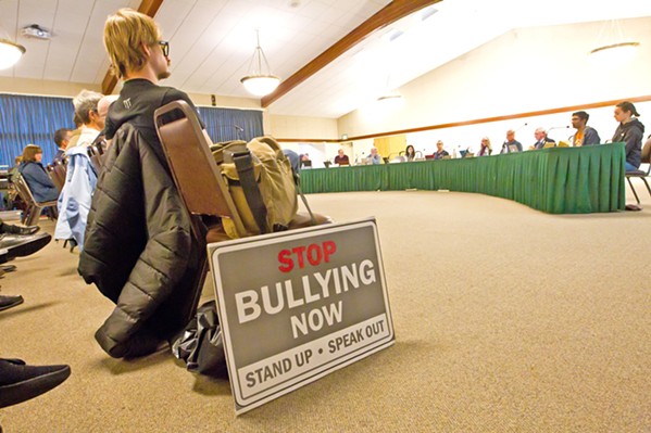 SPEAKING OUT Twelve speakers showed up to the March 13 San Luis Coastal Unified School District board meeting to voice their concerns about bullying in the wake of a hate crime arrest at SLO High School earlier this month. - PHOTO BY JAYSON MELLOM