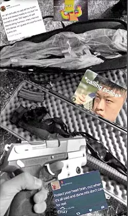 GUN SCARE Two teenagers in Paso Robles were arrested on March 22 after posting this Snapchat image depicting a handgun and rifle. Two days prior, several schools "sheltered in place" as police investigated another Snapchat post about hidden guns at Paso Robles High School. - IMAGE COURTESY OF THE PASO ROBLES POLICE DEPARTMENT