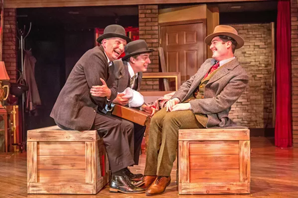 NOTHING TO SEE HERE Richard (Timothy Stewart, right) tries to lay low on a train bound for Scotland while being pursued for murder and sitting across from two chatty lingerie salesmen (Billy Breed and Cameron Parker). - PHOTO COURTESY OF RYLO MEDIA DESIGN