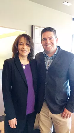PARTNERSHIP President of the National Coalition Against Domestic Violence Ruth Glenn (left) and co-founder of Meathead Movers Aaron Steed (right) work together on domestic violence issues. - PHOTO BY KAREN GARCIA