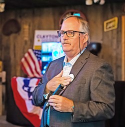 'WE GAVE IT OUR BEST' Local private investigator Greg Clayton thanks supporters at Holland Ranch June 5. Clayton challenged SLO County Sheriff Ian Parkinson, but preliminary voting totals show he was unable to unseat the incumbent sheriff. - PHOTO BY JAYSON MELLOM