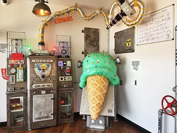 IT'S ALIVE Kids can get a riveting interactive ice cream experience at Doc Burnstein's Ice Cream Lab in Santa Maria, where—after a few tugs on a lever—a life-size "Frankencone" springs to life. - PHOTO COURTESY OF DOC BURNSTEIN'S