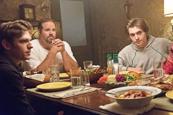 EXPECTATION (Left to right) Son Ziggy (Bubba Weiler), husband Louie (David Denman), and other son Gabe (Austin Abrams) have come to expect Agnes to wait on them hand and foot. - PHOTO COURTESY OF BIG BEACH FILMS