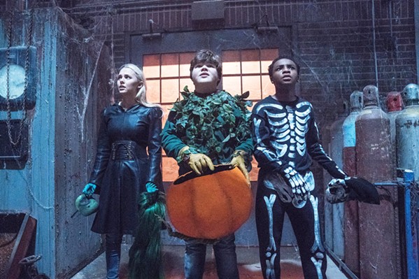 TRICK OR TREAT? Sarah Quinn (Madison Iseman), Sonny Quinn (Jeremy Ray Taylor), and Sam Carter (Caleel Harris) experience strange events during Halloween, in the kids' horror film Goosebumps 2: Haunted Halloween. - PHOTO COURTESY OF COLUMBIA PICTURES CORPORATION