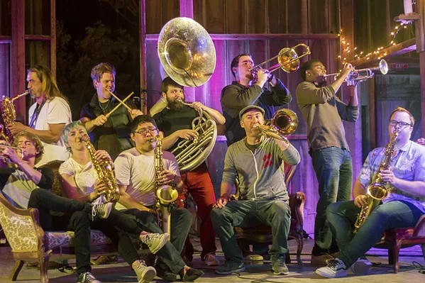 DANCE OFF Play some craps and dance to the lively horn(y) sounds of Brass Mash on New Year's Eve at the SLO Brew Rock Event Center. - PHOTO COURTESY OF BRASS MASH