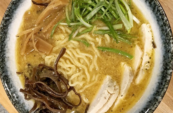 RAMEN ON THE BRAIN Choose a rich broth flavor (chicken, miso, pork, veggie, or kimchi) and load on the toppings, including sliced pork, chicken leg, bamboo shoots, green onion, hardboiled egg, wontons, fish cake, mushrooms, and more. - PHOTOS BY HAYLEY THOMAS CAIN