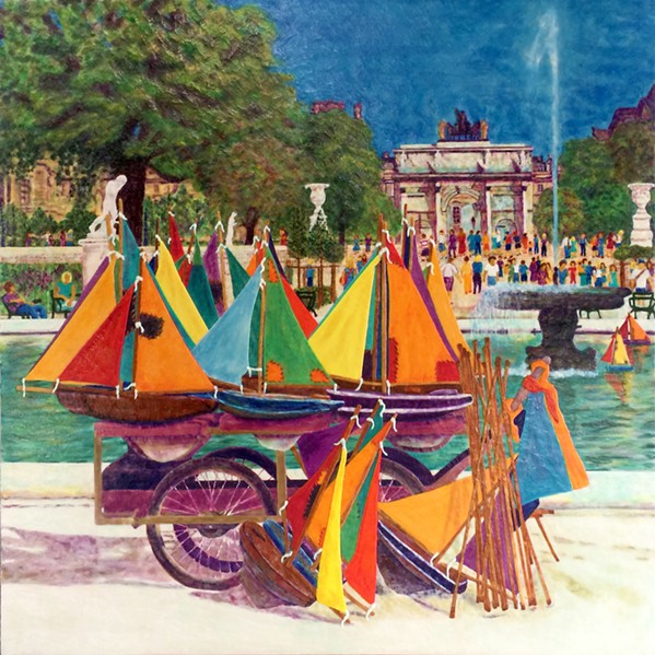 CHILD'S PLAY The encaustic painting, Toy Boats, shows the joy and wonder of small children in Paris playing with their makeshift sailboats. - IMAGES COURTESY OF S. KAY BURNETT