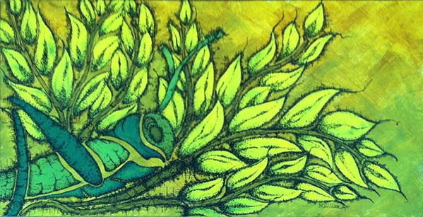 BRAVE Paso Robles-based artist Millicent Sabin took inspiration from stories in the Bible when she painted her acrylic and ink piece, And He Gave Their Crops To The Grasshopper. - IMAGE COURTESY OF MILLICENT SABIN