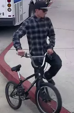 SUSPECT Grover Beach police say this individual (pictured) is a person of interest in a case where “destructive devises” are being placed and detonated in the city. - PHOTO COURTESY OF GROVER BEACH POLICE